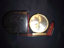 1 x Mauthe Reisewecker 60er Jahre Messing + Leder Schwarz