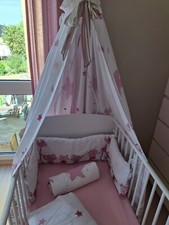 Kinderbett weiss mit Matratze, Kissen ,Decke, Himmel, Nestchen und Bettwäsche 