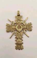 Russisch Orthodox Segens-Schutzkreuz 18KT Gold Brustkreuz Ikone Kreuz Anhänger