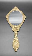 Antike Schminkspiegel Handspiegel Messing Vintage Spiegel mit Griff Engel