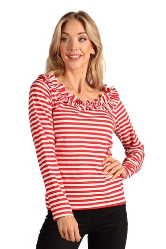 Ringelshirt mit rüschen damen - ringelshirt,
