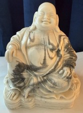 Asia Buddha Statue Speckstein Marmoroptik weiß/grau - GUT!