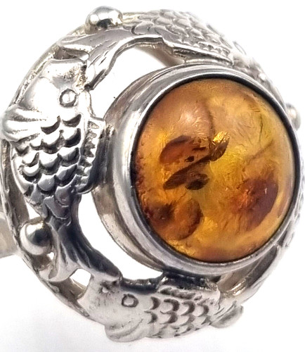 Dekorativer bernstein ring - bernstein,