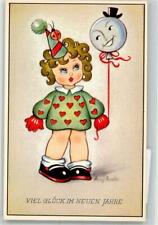 39796764 - Neujahr sign. Mary Daester Kind als Clown Marienkaefer Luftballon