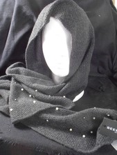 Schal, SEEBERGER, anthracite, Strickschal mit Perlen,  ungetragen, NEU, 185 cm