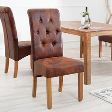 2er Set edler Stuhl CASA vintage braun Kolonialstil Zierknöpfe Beine Pinienholz