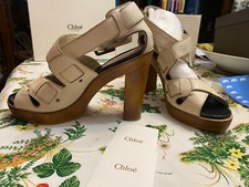 CHLOE PADDINGTON WOOD HEELS SHOES WITH PLATFORM IN IVORY. NEW WITH BOX.