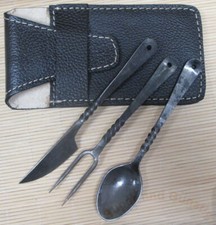 Mittelalter Besteckset Essbesteck Gabel Löffel Stahl rostfrei & Lederetui 81536