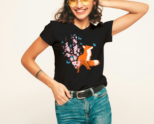 Damen shirt fox flower love - damen,