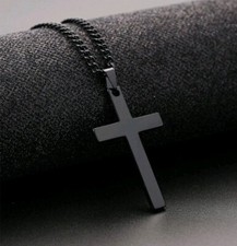 Halskette Kreuz Schwarz Damen Herren Anhänger Jesus 