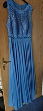 Langes Abendkleid in blau mit Spitze - ohne Arm - MaScara London - Gr. 42/44