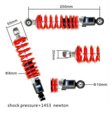 Federbein Stoßdämpfer 250 mm Silber-Rot-Schwarz Dirt Bike Pit Bike Quad HMParts