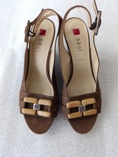 HÖGL Wildleder Damenschuhe Peep Toe, mit Keilabsatz, deko Schnalle,Gr.6,Braun