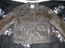 Vintage braune Lederjacke REPLAY Blue Jeans Grösse L Biker Style Used Look