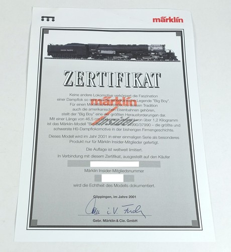 Märklin 37990 zertifikat - zertifikat, us
