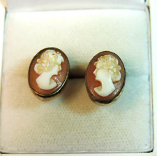 Vintage Van Dell Gold Gefüllt Geschnitzter Gemme Silouette Schraube Ohrringe CB