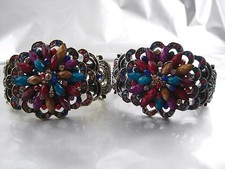  Blüten Armreif klappbar besetzt mit farbigen Schmucksteinen Gold oder Silber