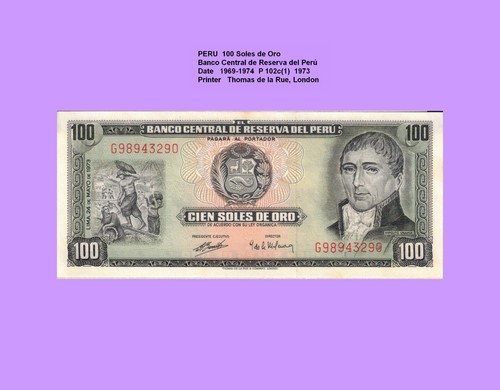 Peru 100 soles oro - peru, 1973