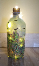 Handbemalte Flasche, Leuchtflasche , Dekoflasche, Upcycling, handmade