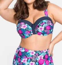 Sheego Damen Bikini Oberteil Bademode blau pink Gr. 42 (Cup-F) NEU