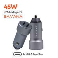 SAVANA Auto Schnell Ladegerät 45W Dual USB-C PD/QC Fast Charger Adapter Plug KFZ