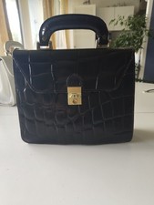 Sudhaus Vintage Echtleder Handtasche Schwarz Krokomuster