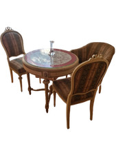 Salon-Ensemble im Louis-Seize-Stil Tisch mit Glasplatte 2 Stühle 1 Sessel