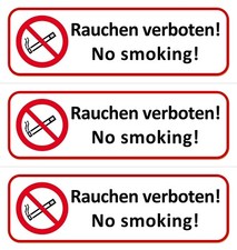 ☆ 3 x Klebeschild - Rauchen verboten - No smoking - 196x65 Aufkleber Schild