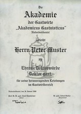 Diplom Urkunde Ehren Doktor Titel Gastwirt Wirt