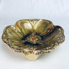 ART DÉCO Obstschale Fußschale Faience Design Blüten Relief Laufglasur 1930er Top