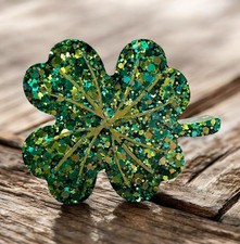 Unikat Handgerfertig Deko Harz Resin Figur Große Kleeblatt Glitzer Grün Geschenk