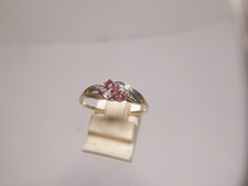 80er J. Ring 585 Gold 14 K Gelbgold 3 Rubine 6 Diamanten 004 Ø 19,5-20,7mm 2,10g