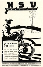 Motorrad NSU Wanderer Reklame 1930 von Binder Ferien Neckarsulm Werbung