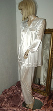 SATIN Glanz Pyjama * Negligee - Anzug * Schlafanzug weiß gleitend fließend L/XL