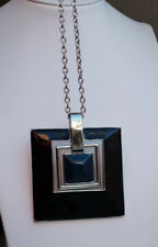 Halskette 1 m Anhänger 6 cm silberfarben schwarz petrol K 103 aaa