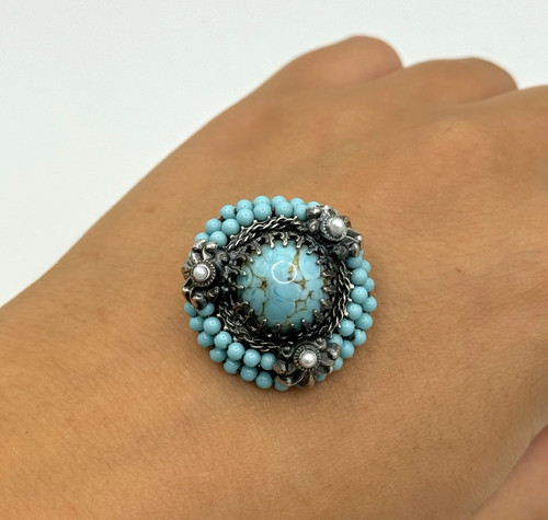 Vintage brosche türkis blau - brosche,