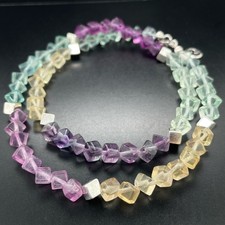 COLLIER 925/-SILBER RHODINIERT MIT FLUORIT & HÄMATIT BEH. SILBERZEIT SCHMUCKJAGD