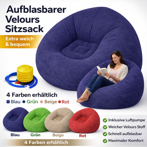 Aufblasbarer sitzsack velours - aufblasbarer,