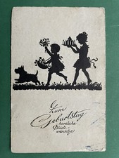 AK Geburtstag Glückwunsch, Künstler Hund Kinder Torte 1920 #1602