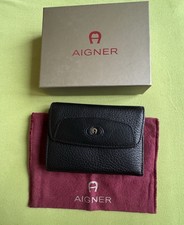 Étienne Aigner, Geldbörse, schwarzes, leicht genarbtes Leder silberfarbenes Logo