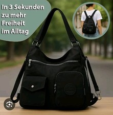 NEU 2 in 1 Damen Rucksack Umhängetasche Schultertasche Handtasche Schwarz Velvet