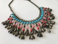 H&M Kette Statementkette Boho Ethno Perlen Türkis Rot Gold Ibiza