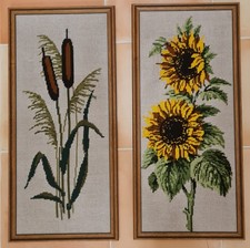 Stickbilder gerahmt- Sonnenblume und Schilfgras, 25 x 54 cm ,Kreuzstich TOP