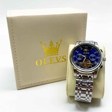 OUPINKE Herrenuhr Automatik Luxus Skelett Mechanik Blau Zifferblatt mit