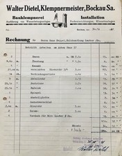 Bockau in Sachsen, histor. Rechnung der Fa. Walter Dietel, Klempnermeister, 1941