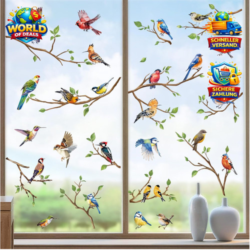 Fensterbilder vögel auf - vögel, ast