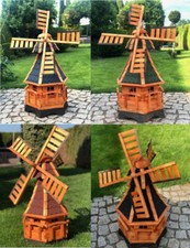 DARLUX Sechseck Holz Garten-Windmühle  Braun/ Blau, Grün, Rot, Schwarz H 95 cm