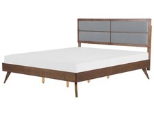 Bett Holzoptik dunkelbraun / grau mit Lattenrost 160x200cm hohes Kopfteil Poissy