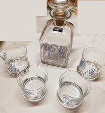 Leonardo 5 teilig Karaffe 4 Whisky Gläser Motiv Palme maritim blau weiß Tumbler