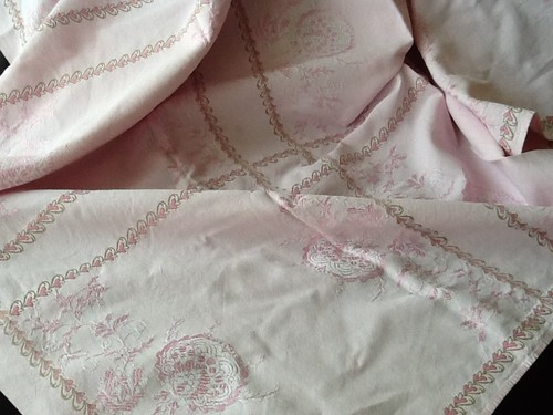 Stoff tischdecke rosa bestickt - rosa,